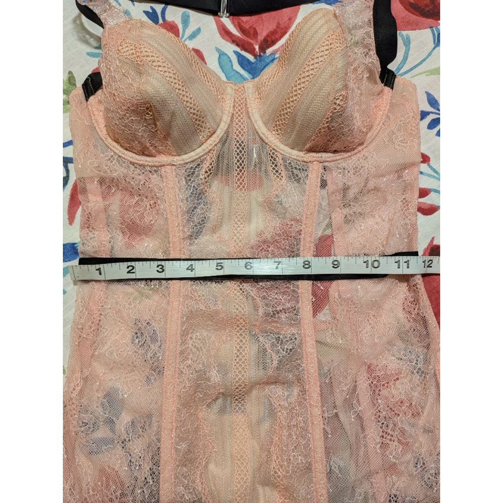 Women's Victoria's Secret Pink Lace Bustier 34B with Black Accents - Picture 5 of 7